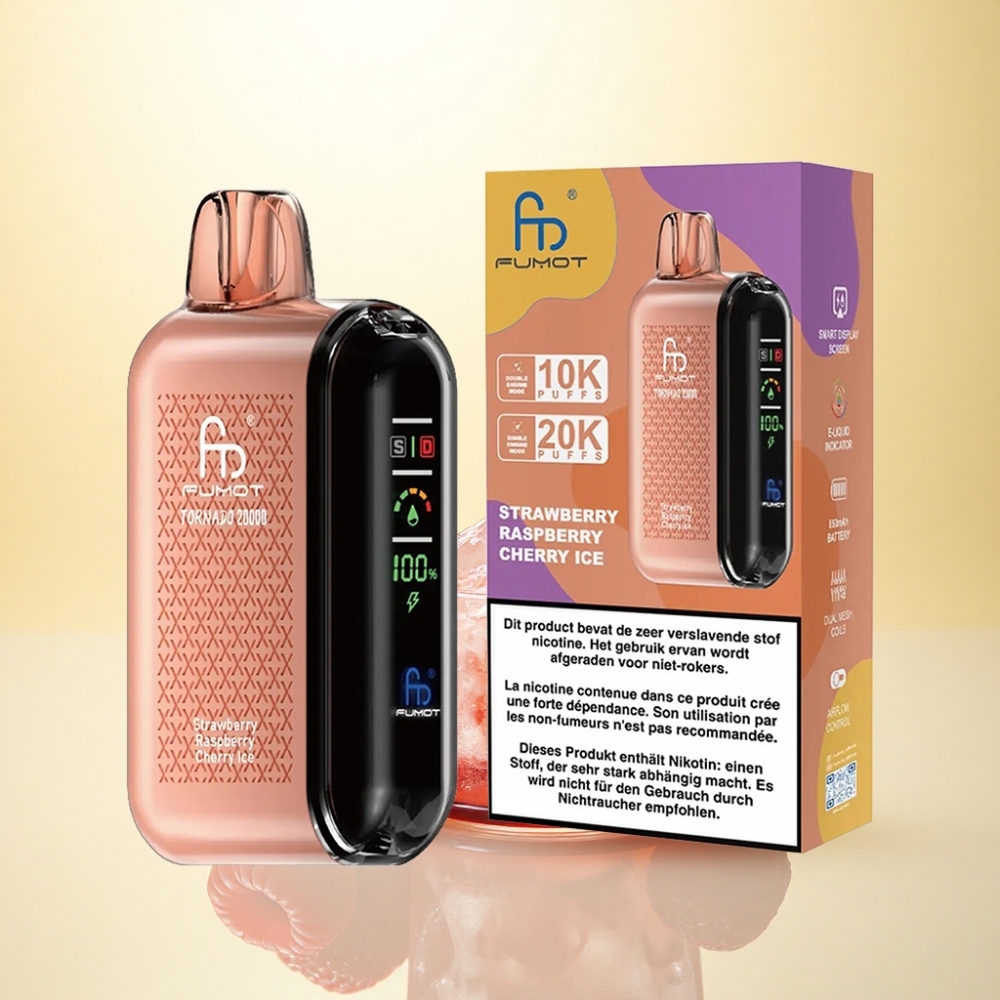 Fumot Tornado 20000 Puffs Erdbeere Himbeere Kirsche Eis Dual Mesh Coil 850mAh