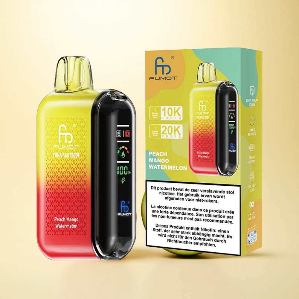 Fumot Tornado 20000 Puffs Pfirsich-Mango-Wassermelone Dual Mesh Coil 850mAh