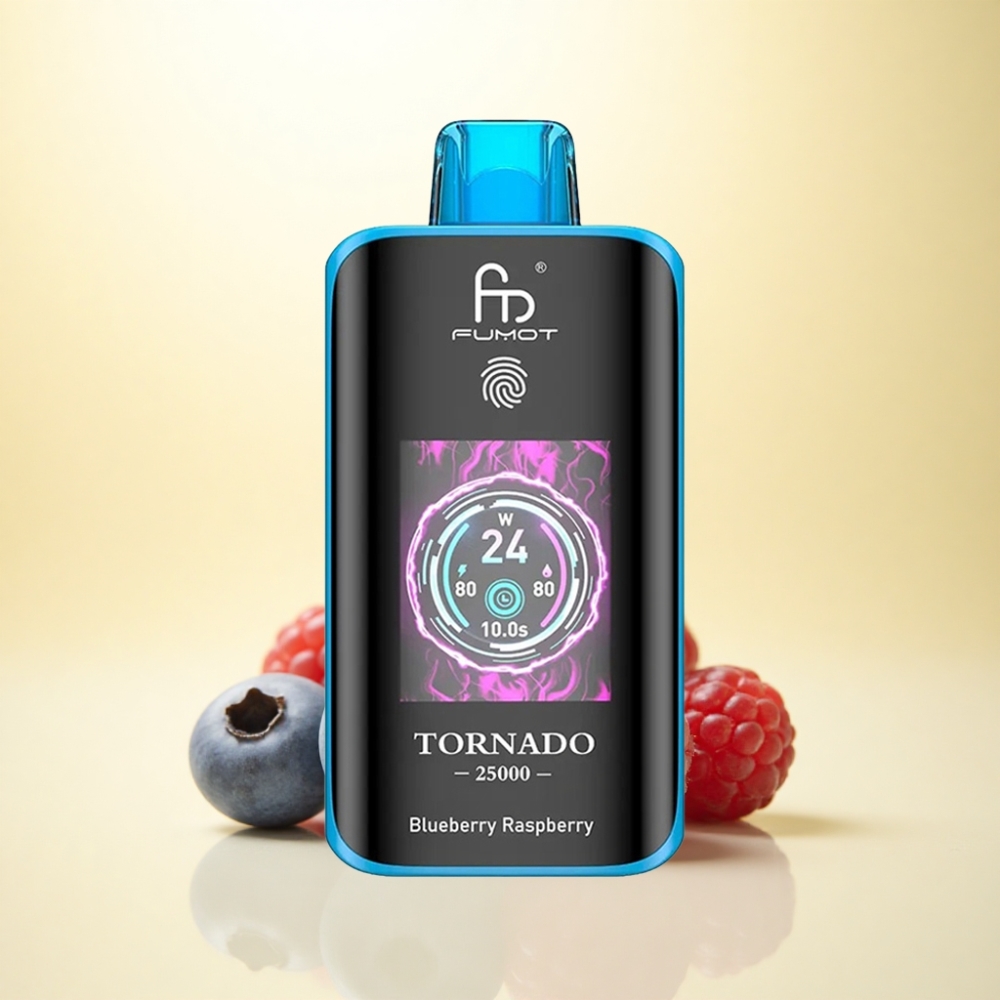 Fumot Tornado 25000 Puffs Blaubeere Himbeere HD Bildschirm 700mAh