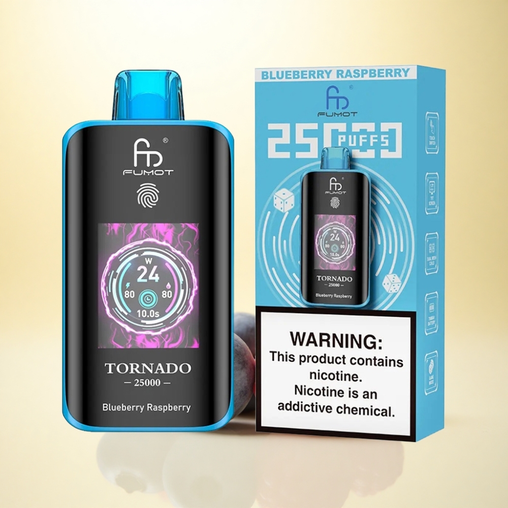 Fumot Tornado 25000 Puffs Blaubeere Himbeere HD Bildschirm 700mAh