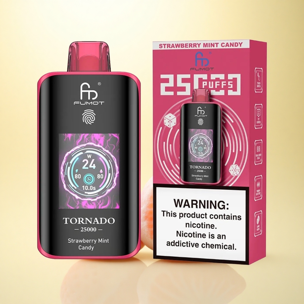 Fumot Tornado 25000 Puffs Erdbeer-Minz-Bonbon mit 700mAh und 5% Nikotin