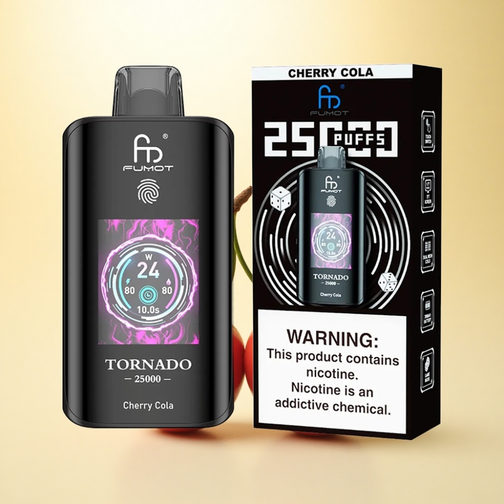 Fumot Tornado 25000 Puffs Kirsch-Cola HD Bildschirm 700mAh