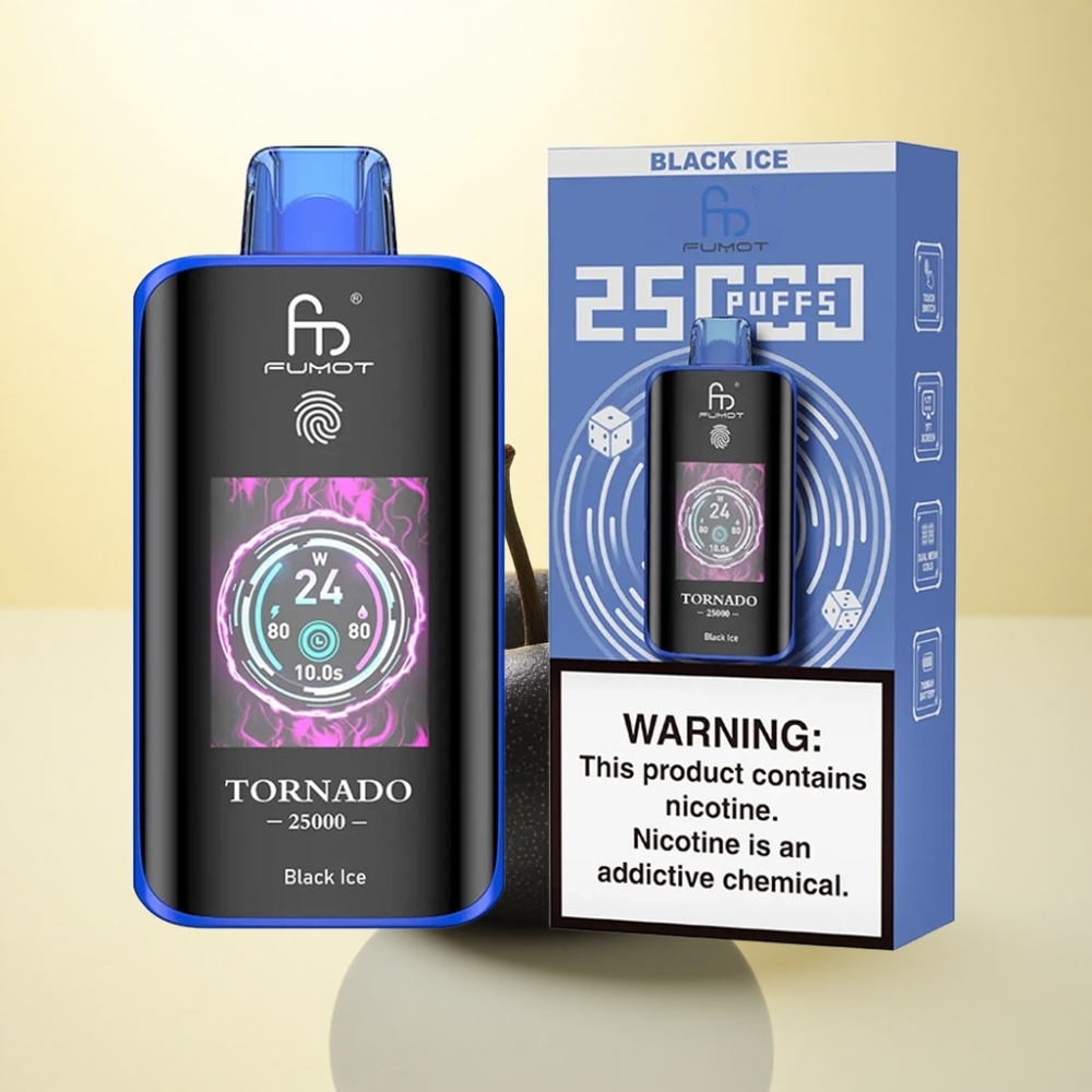 Fumot Tornado 25000 Puffs Schwarz-Eis HD Bildschirm 700mAh
