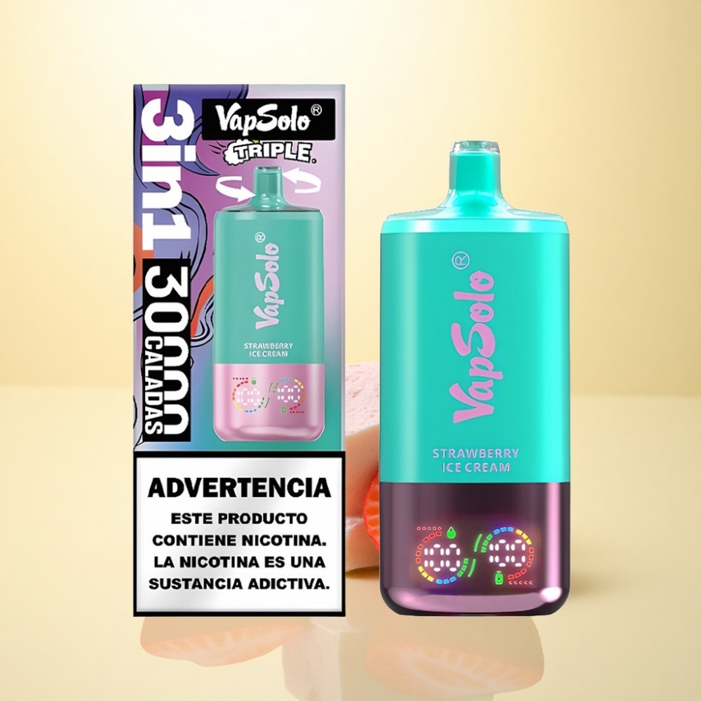 Vapsolo Triple 30000 Puffs Erdbeer-Eiscreme 40ml 20mg Nikotin Typ-C