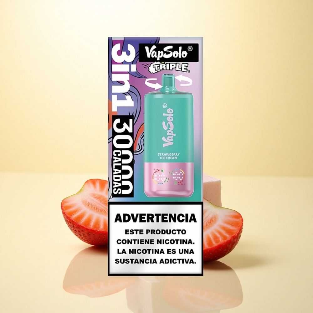 Vapsolo Triple 30000 Puffs Erdbeer-Eiscreme 40ml 20mg Nikotin Typ-C