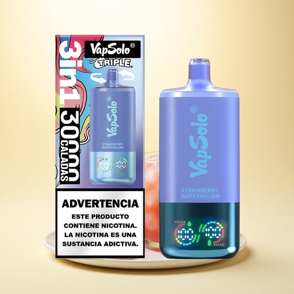 Vapsolo Triple 30000 Puffs Erdbeer-Wassermelone & Blaubeer-Eis mit 40ml E-Liquid und Type-C-Ladung